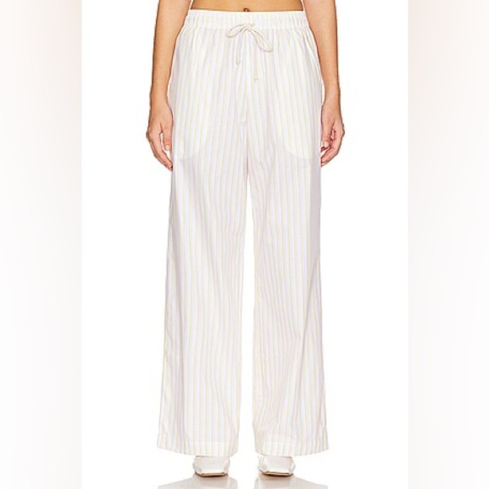 DONNI. White and Yellow Striped Wide Leg Pants | Pop Pant in Corn Stripe Small